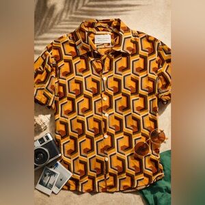 Denim & Flower Ricky Singh Retro Geometric Shirt Small Short Sleeve Button Up